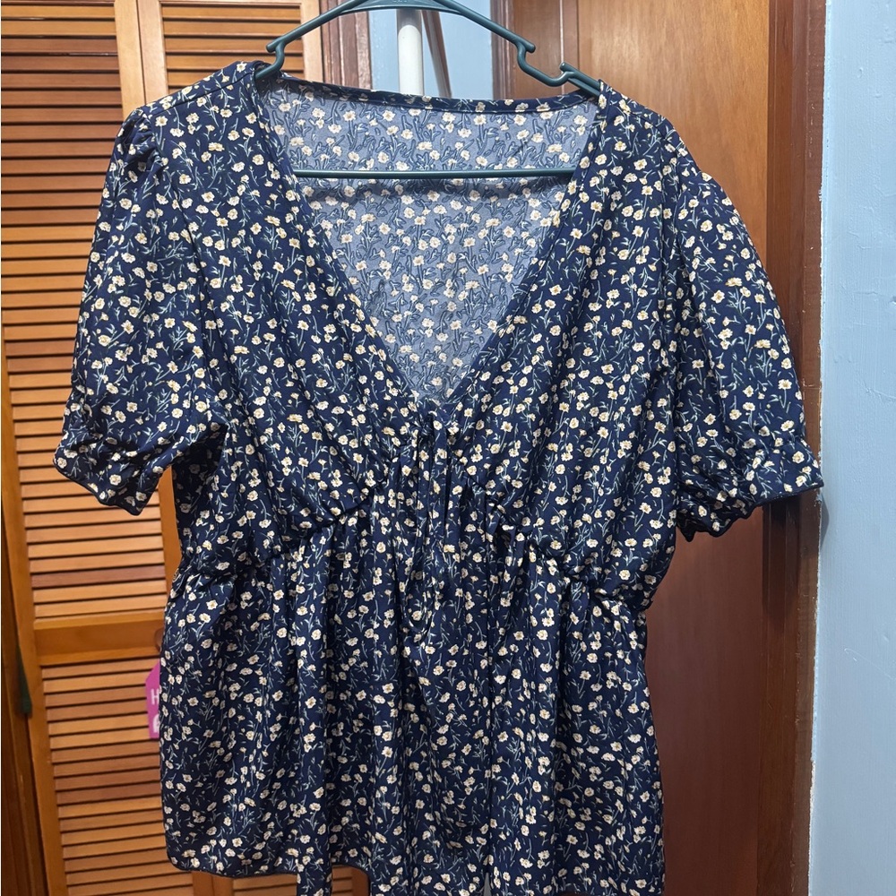 SHEIN Navy Blue Floral Blouse